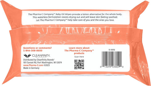 *NEW* The Pharma-C Company Baby Oil Wipes, 60 Wipes, Enriched with Almond and Sunflower Oils, Aloe, Vitamin E