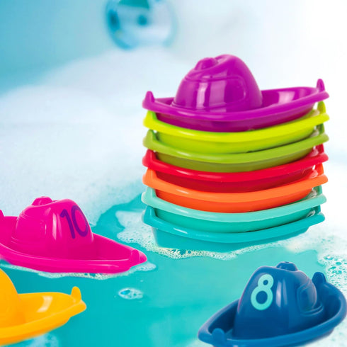 Battat 10 Bath Boats Numbered & Stackable Bathtime Toys, Floating Toy Boats for Bath, Pool, Beach, 6 Months +