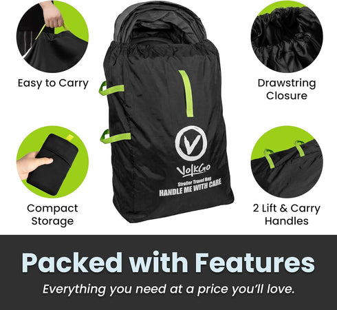 V VOLKGO Large Stroller Bag for Airplane, Large Cover for Airtravel, Jogger & Umbrella Stroller Cover for Travel - Fits