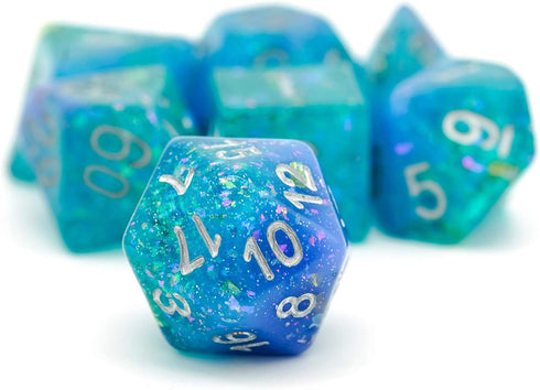 7-Die RPG Blue DND Dice Set, Resin D&D Polyhedral Glitter Dice Set for Tabletop Role Playing Game
