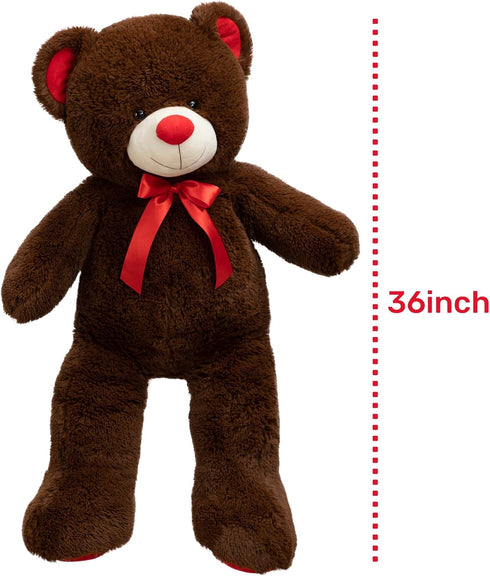 Huge Teddy Bear Stuffed Animal - Giant Plush Teddy Bear with Red Ribbon Bow, 36 inch Chocolate
