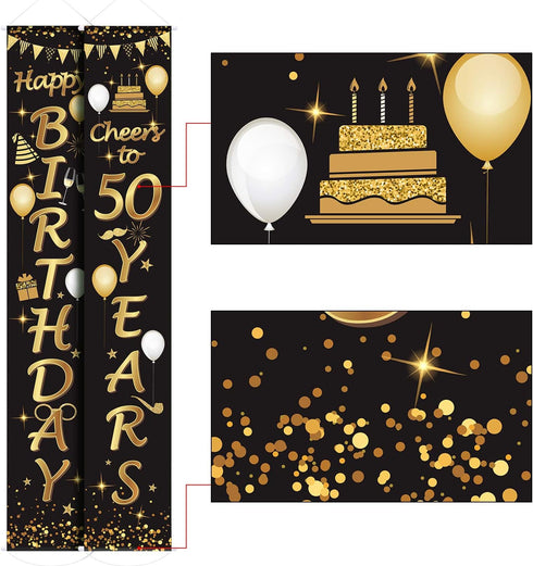 2 Pieces 50th Birthday Party Decorations, Cheers to 50 Years Banner and Welcome Porch Sign