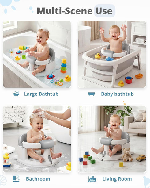 3 (6-24 ONTHEWEI Baby Bath Seats for Babies Sitting Up, Non-Slip Baby Bathtub with Suction Cups, Safe & Comfortable