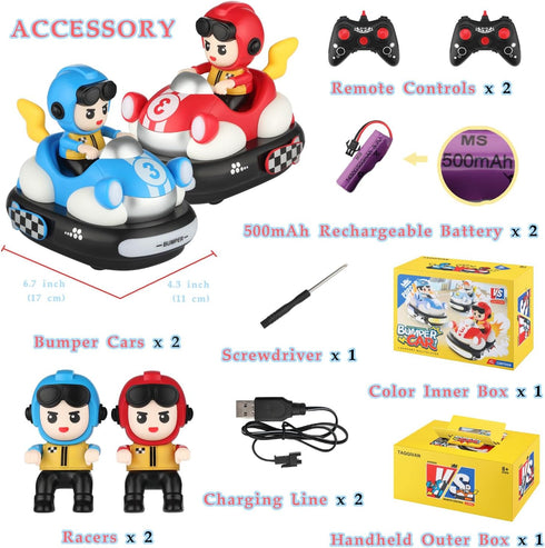 TAGGIVAN (2 Set) 2-Player 38, Remote Control Bumper Cars Toy Cars Rechargeable RC Ejector Vehicles with Music & Lights