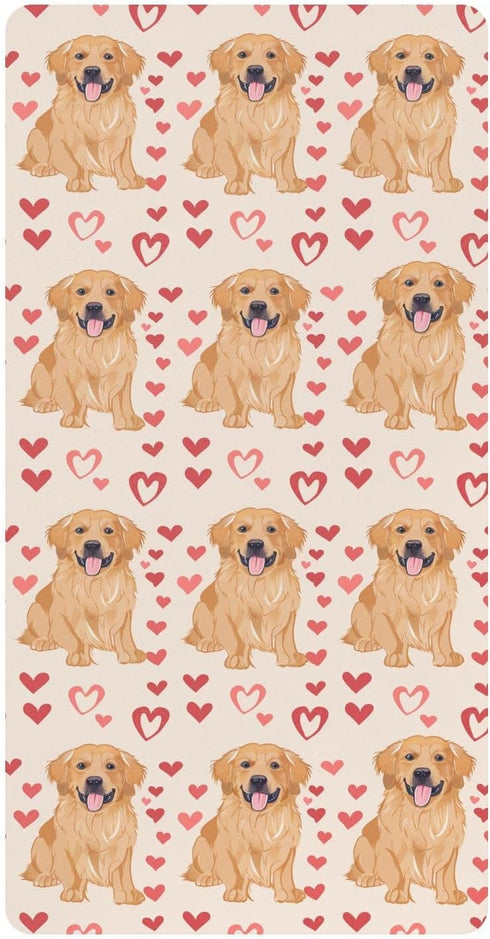 Bseiialft Golden Retrievers Pink Hearts Crib Sheets for Boys Girls Soft and Breathable