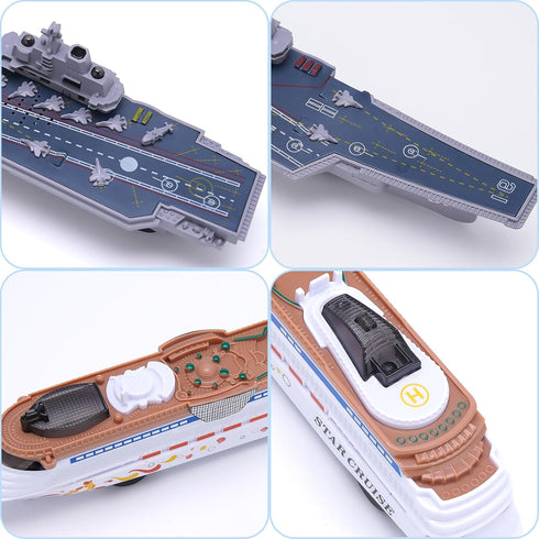 2PCS 3-8 Crelloci Aircraft Carrier Toy Cruise Ship with Lights and Sounds, Model Aircraft Carrier Navy Ship, Nautical