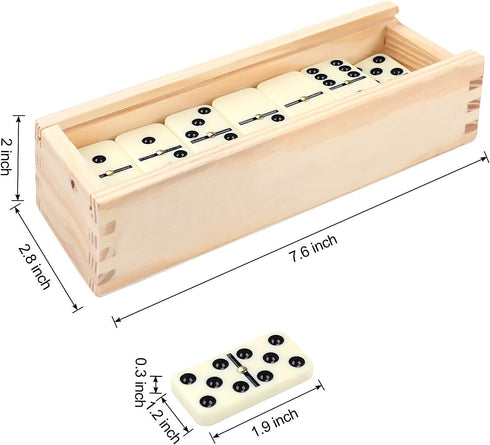 Set 6 28 Dominos for Adults, Double Domino Game, Double Six Standard Domino with Natural Wooden Box, Tiles,Tradditional