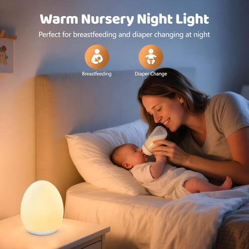 7 Dimming, 1 MediAcous Night Light for Kids, Baby Egg Light for Nursery, Colors Changing & Stepless Soft Silicone Touch
