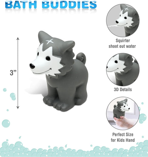 DolliBu Wolf Bath Buddy Squirter Floating Wolf Rubber Bath Toy, Fun Water Squirting Bathtime Play For Toddlers, Cute