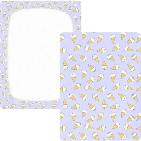 Jynexis 52x28 Ice Cream Purple Pattern Baby Crib Sheets, Cotton Fitted Crib Sheet, Soft Breathable, Fits Standard