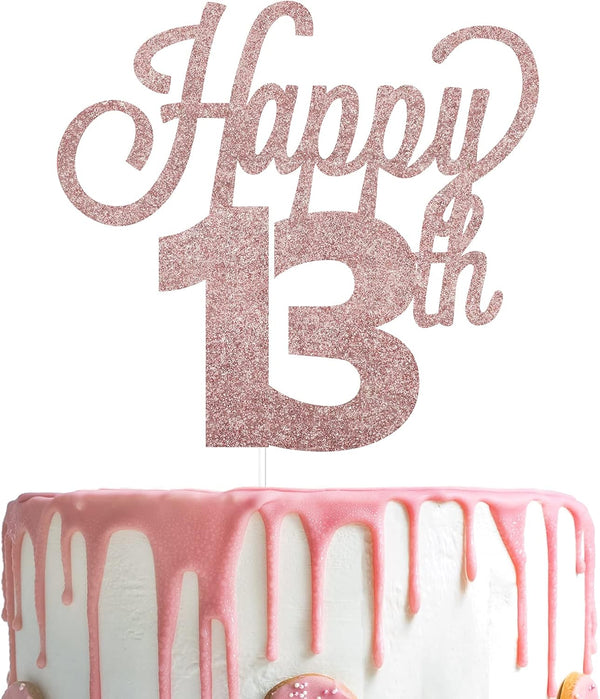 LINGTEER Happy 13th Birthday Cake Topper, Cheers to Thirteen Years Old Birthday Party Cake Centerpieces Decorations