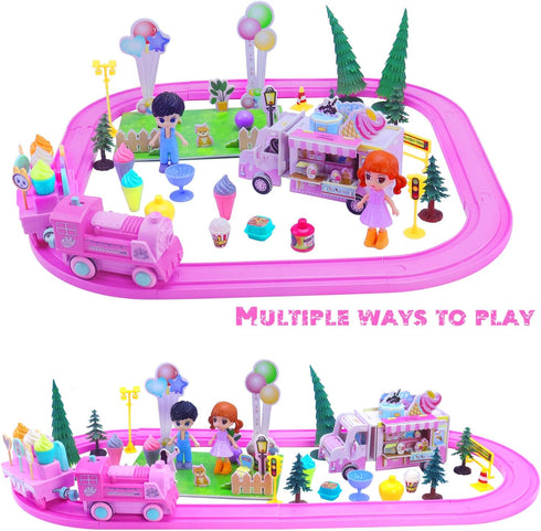 Sets 3D 3-5 Pink Classic Train for Toddlers|Musical Electric Train Toys with DIY Ice Cream Truck Foam Puzzles Party