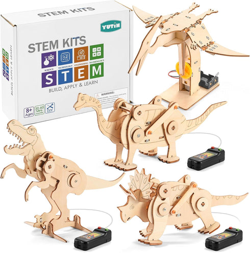 Dinosaur STEM Kits for Kids Ages 8-10-12, 4 in 1 Wood Building