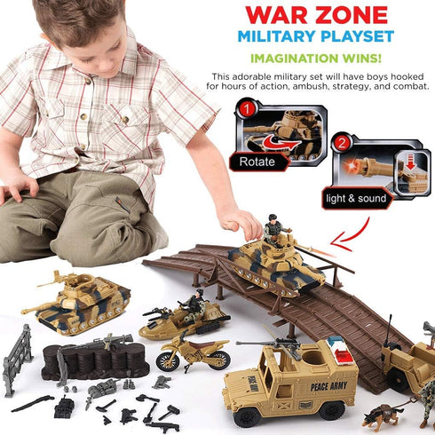 Liberty Imports Military Toys Army Action Combat Zone, 42 Piece Huge Playset with Tanks and Accessories