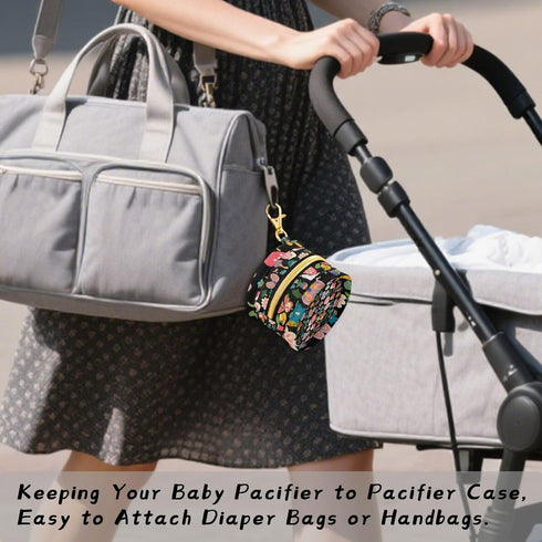 YETTASBIN Cute Snails Portable Pacifier Holder Case with Metal Hook Buckle & Zipper for Diaper Bag and Stroller