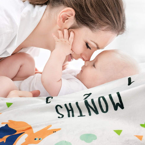 47''x40'' Baby Monthly Milestone Blanket Boy - Dinosaur Neutral Newborn Month Blanket for Boy & Girl Personalized