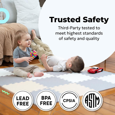 50x50 6-12 MioTetto Baby Play Mat, Soft Foam Floor Tiles for Kids. Adjustable Interlocking Foam Tiles, Fits