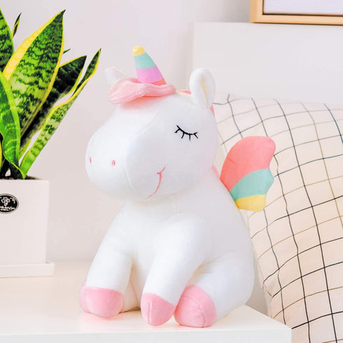 Lazada Unicorn Stuffed Animal Plush Toy - 12 Inches White with Rainbow Wings, Perfect Gift for Girls