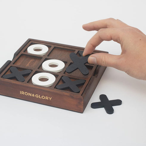 Iron & Glory Tic Tac Toe Game - Wooden Board Game for Adults & Kids, Travel & Decor
