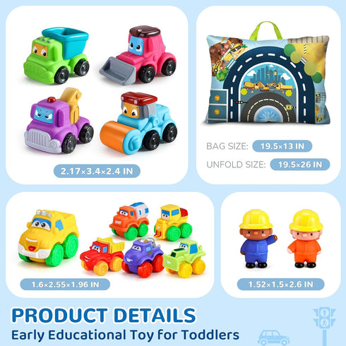 1+ Bag)|12 18 2 3 bessome Soft Rubber Cars Toy for Year Old Boy with Playmat (Storage PCS Construction Cars Baby Toys