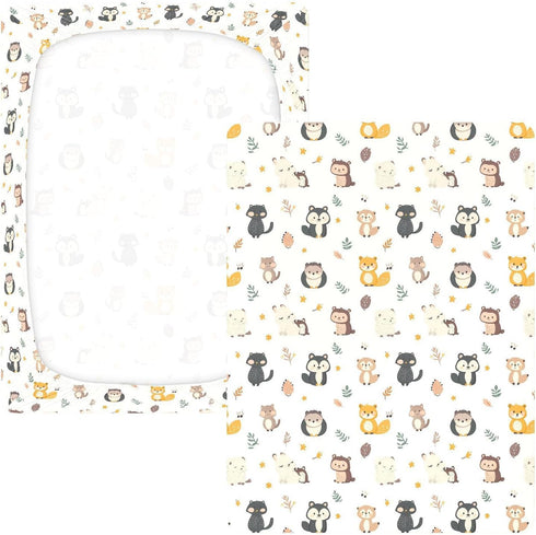 miaozhen 1 Pack 52x28 Cotton Baby Crib Sheets for Boys Girls Comfy Breathable Jungle Animal Fox Squirrel Colorful