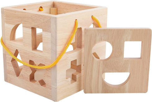 19 2-4 QZMTOY Shape Sorter Toys with Shape Blocks, Classic Wooden Toys for Toddlers Kids, Gift for Girls Boys (Natural