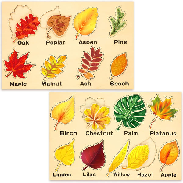 Kathfly 2 Pieces Leaf Wooden Jigsaw Puzzles Montessori Toy for Early Educational Learning Gift