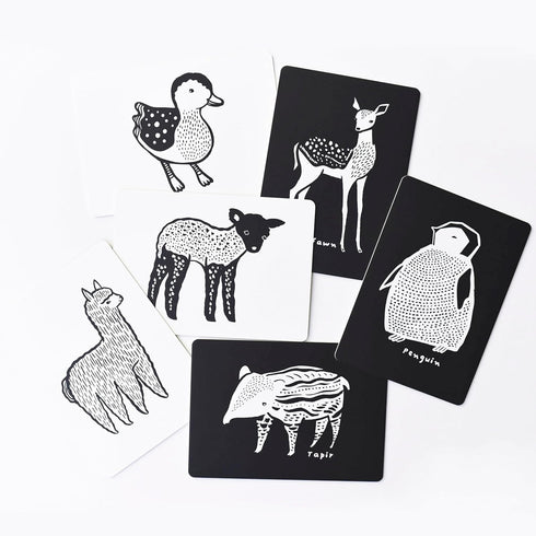 Wee Gallery Art Cards for Baby - Durable High Contrast Black and White Animal Flashcards for Newborns