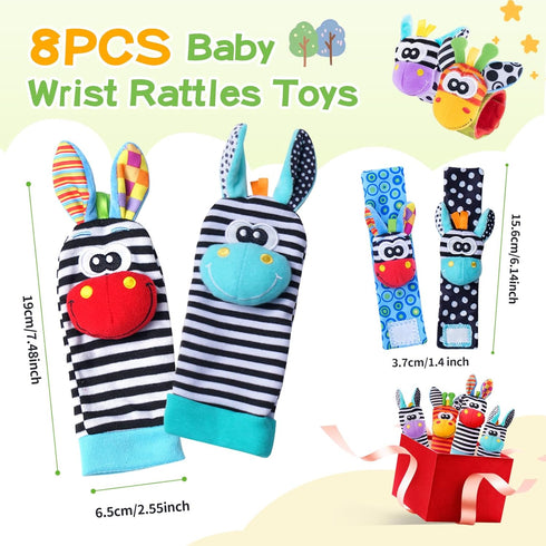 Baby Wrist Rattles Foot Finder Socks Set, Arm Hand Rattle and Ankle Socks for Babies 0-6 Months
