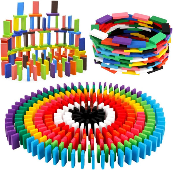 BigOtters Super Domino Blocks - 360PCS Bulk Kit, 12 Colorful Wooden Domino Blocks Educational Racing Game