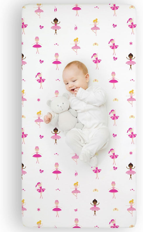 Wildkin Kids 100% Microfiber Crib Sheet - Soft, Breathable Fitted Sheet in Ballerina Design