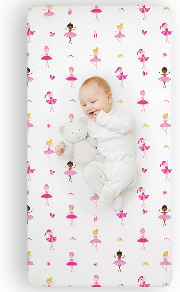Wildkin Kids 100% Microfiber Crib Sheet - Soft, Breathable Fitted Sheet in Ballerina Design