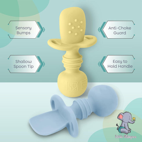 LittleWhispers Baby Silicone Spoons - Self Feeding 6 Months, Infant, Toddler & Kid Friendly Utensils, 4 Pack
