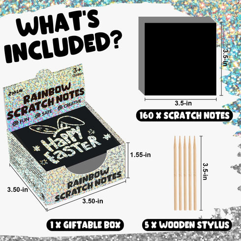 ZMLM 165 Holographic Silver Scratch Mini Art Notes, Magic Scratch Paper Art Card Toy for Kids Birthday Party