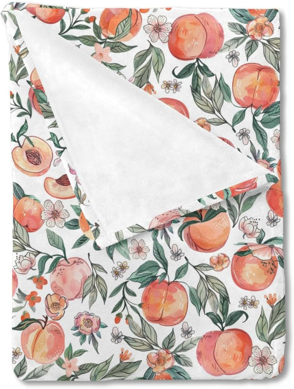 Peach Baby Blankets for Boy Girl, Vintage Peach Fruit Floral Leaves Flannel Soft Swaddle, 30x40
