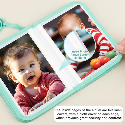 My First Photo Book for Baby or Toddlers, 21 4x6 Photos, Soft Cloth Family Album, Cute Gift for Newborns (Green)