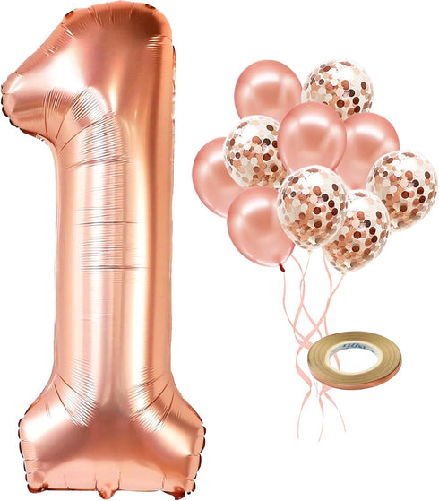 KatchOn Giant Rose Gold 1 Balloon Set - 40 Inch, First Birthday Decorations for Girl, Number One Balloon, Rose Gold