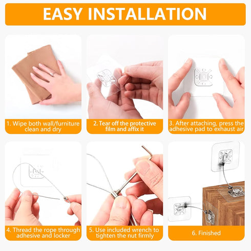 Jolliq (10 Packs) 14" No Drill Metal Furniture Anchors for Baby Proofing, Adhesive Anti-Tip Furniture Wall Safety