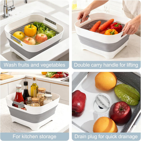 2.4 Gal(9L) Collapsible Wash Basin with Drain Plug,Dishpan for Soaking Baby Bottles,Portable Sink Tub,Ice Beverage Tubs