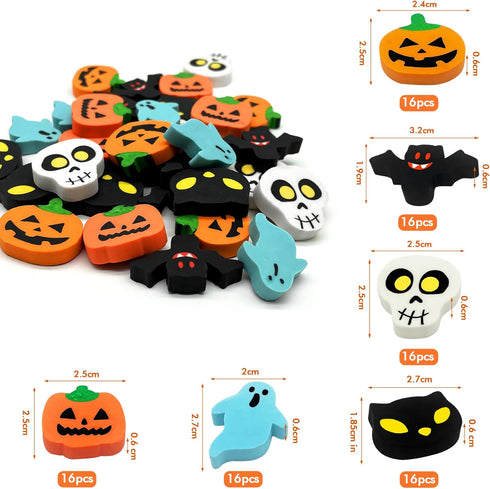 ZAKVOOR 96 Pcs Halloween Erasers Bulk for Kids, Pumpkin Ghost Bat Pencil Erasers, Party Favor, Gift Filling, Home
