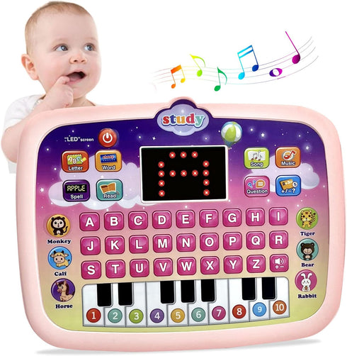 Kid Tablet Toddler Learning Pad, Interactive Educational Toy with Screen for Boys & Girls 3+ (Pink)