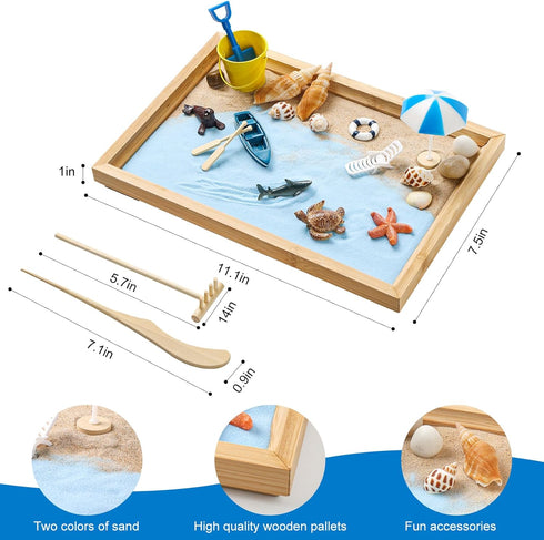 Set Zen Garden Kit for Desk - Premium Beautiful Japanese Mini Beach Zen Sand Garden Box Decor for Home, Office