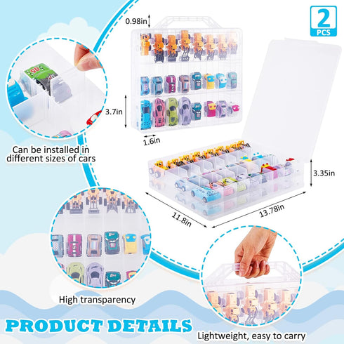 2 Pack Toy Storage Container and Organizer Case with 48 Compartments, Small Toy Organizer Cars Carrying Case Compatible