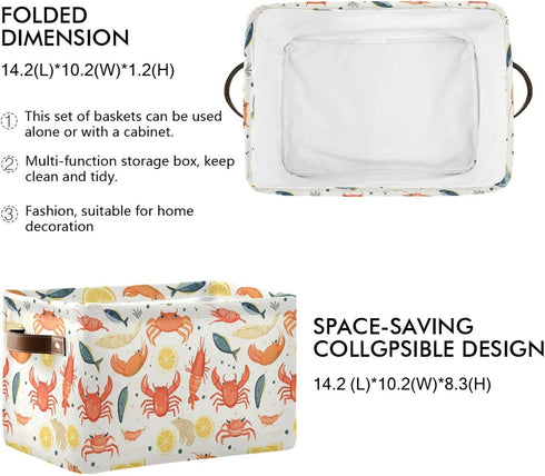 CWUPZAY 1 Pack Lobster Tuna Salmon Storage Basket Canvas Fabric Collapsible Storage Bins Box Organizer Waterproof