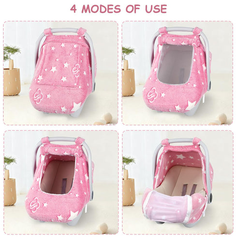 2 Car Seat Cover Baby Girls Boys, Soft Flannel Infant Carseat Cover with Zipper Windows, Star Carrier Cover Canopy Glow