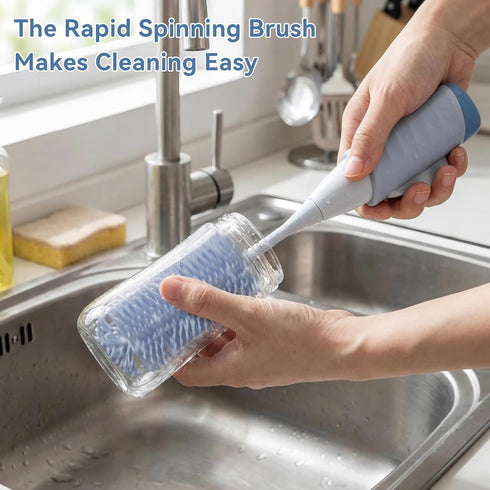 Swishine Set, Baby Bottle Brush Innovative Press-to-Spin Brush Cleaner - Includes Silicone Bottle Brush, Nipple Brush
