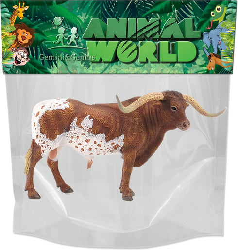 Gemini&Genius Longhorn Cow Toy Action Figure, 6 Inches Length, Hand Painted, Realistic and Durable Farm Animal Toys for