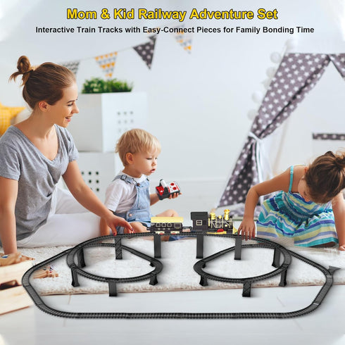 Set 3D 3 4 5 6 7 Electric Train with Elevated Tracks Music, Locomotive Passenger Carriages, Lights & Quiet Mode
