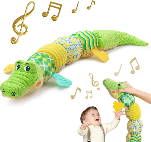 Baby Musical Crocodile Toys, Stuffed Animal Activity Soft Toys with Teether for Tummy Time, 0-12 Months (Green)
