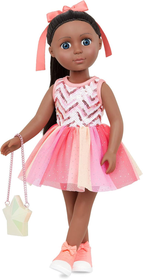Glitter Girls 14-Inch Doll Clothes, Sequined Party Dress with Pink High-Tops & Star Purse